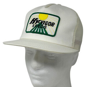 Vintage Hy-Vigor Seeds Trucker Hat Cap White Farmer Farming Snapback K-Products